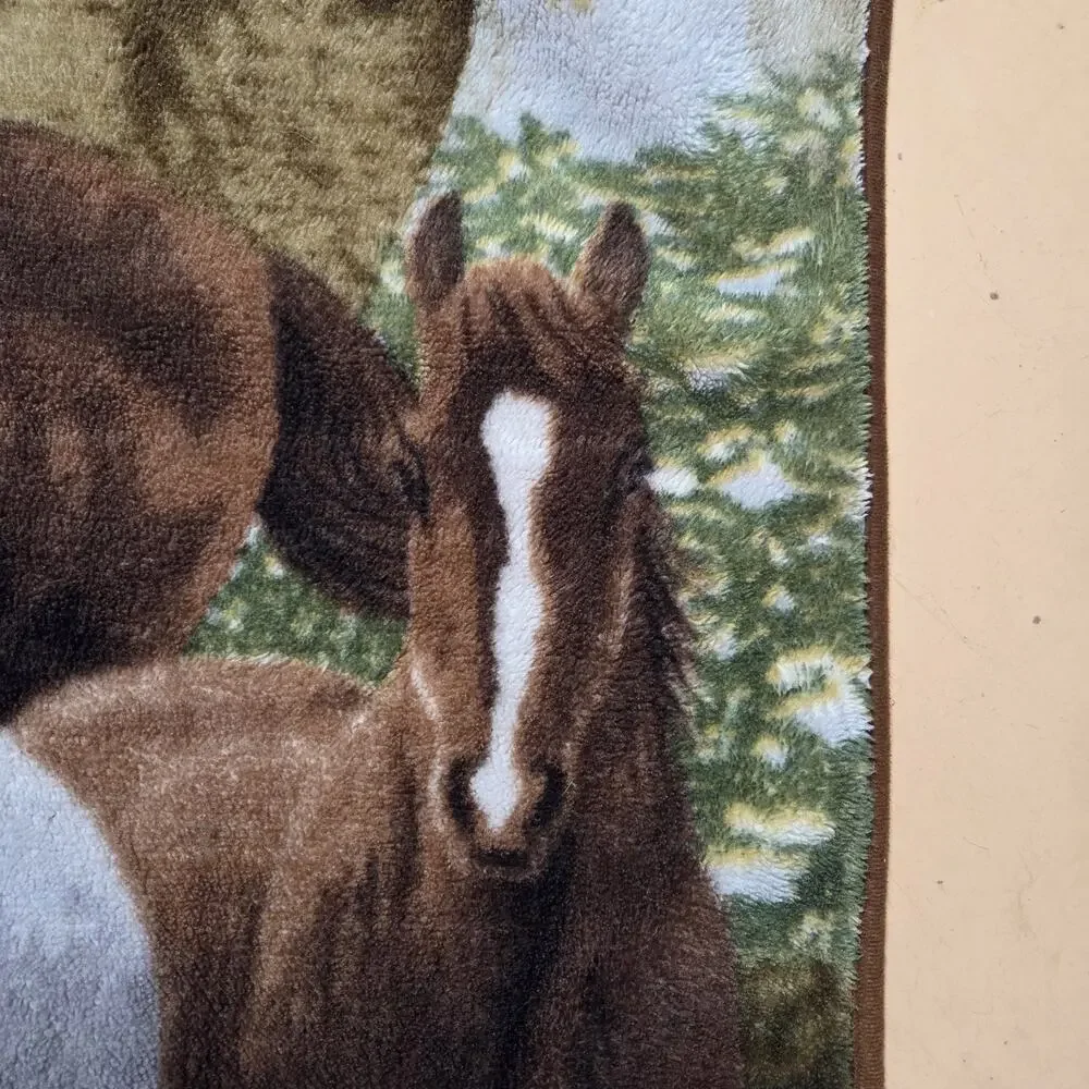 Biederlack Blanket Acrylic Throw 1980s Vintage Throw Wild Horse Mustang Pony
